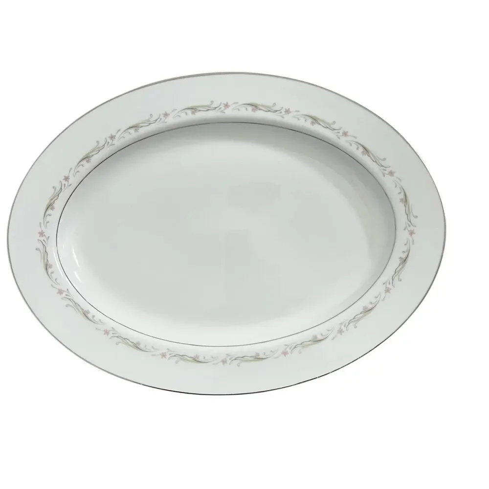 Vintage Larchmont Fine China 8091 Japan Oval Serving Platter Floral Silver 14